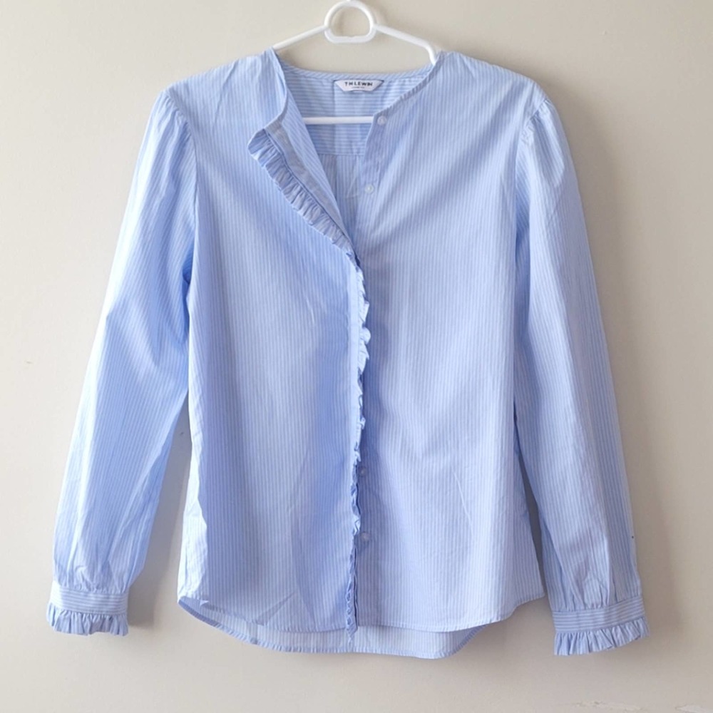 T.M Lewin Ruffle Front Striped Loose Fit Shirt